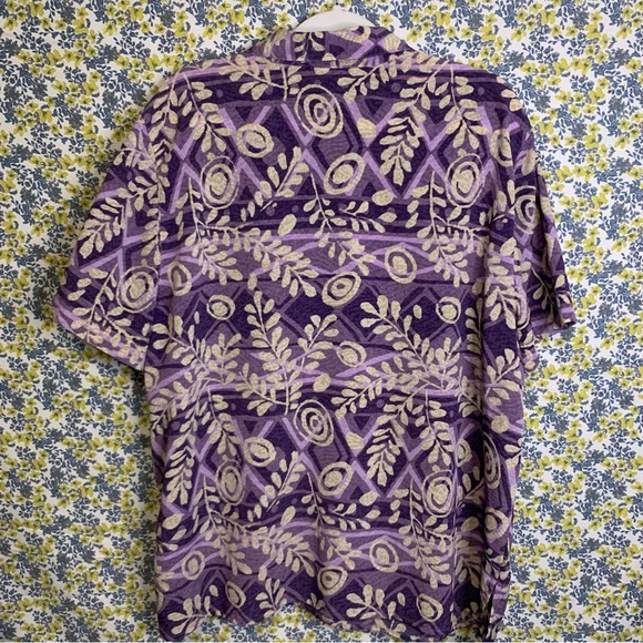 Vintage 90s/Y2K Purple Patterned Alfred Dunner Short Sleeve Button Down Shirt - Picture 2 of 6